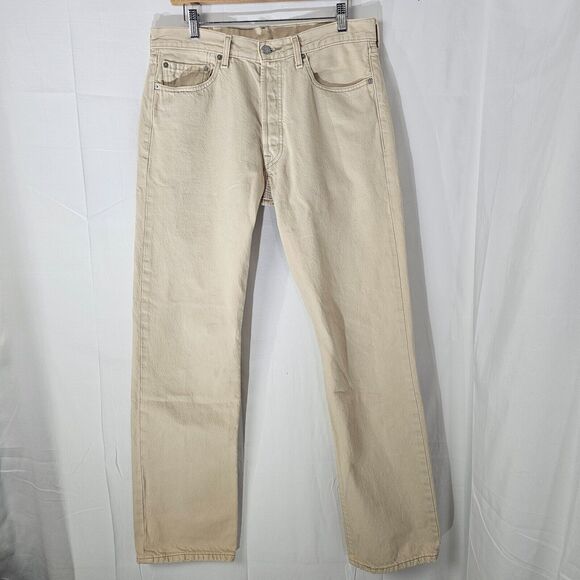 2003 Vintage Levis 501 Made Columbia Khaki‎ Denim Jeans Tag 34x34 Act 34x33 EUC - Picture 1 of 16